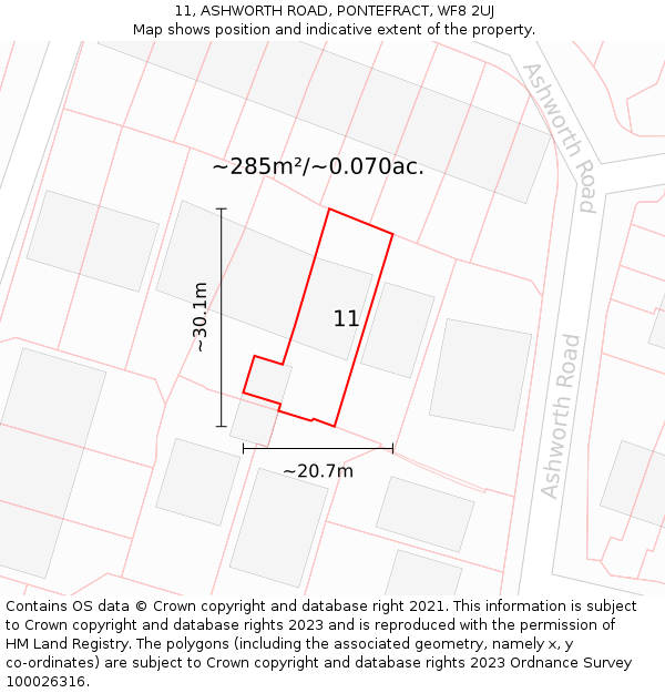 11, ASHWORTH ROAD, PONTEFRACT, WF8 2UJ: Plot and title map