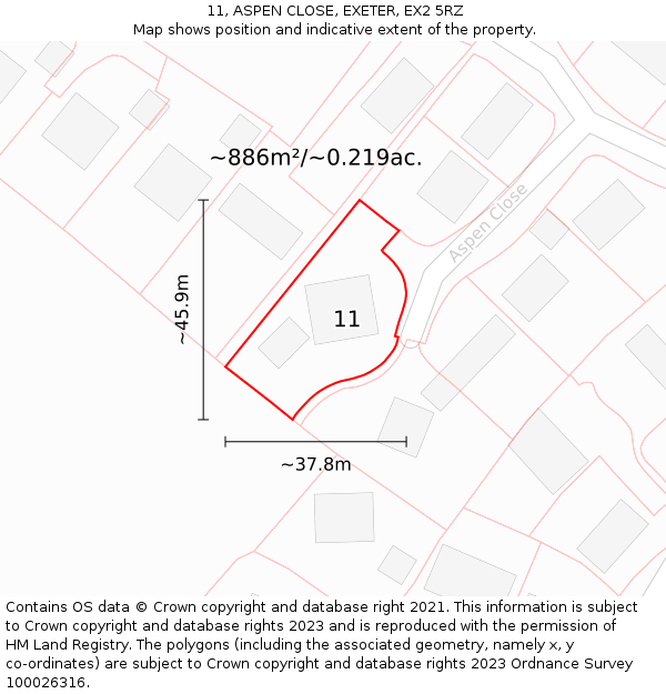 11, ASPEN CLOSE, EXETER, EX2 5RZ: Plot and title map