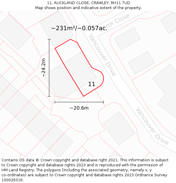 11, AUCKLAND CLOSE, CRAWLEY, RH11 7UD: Plot and title map