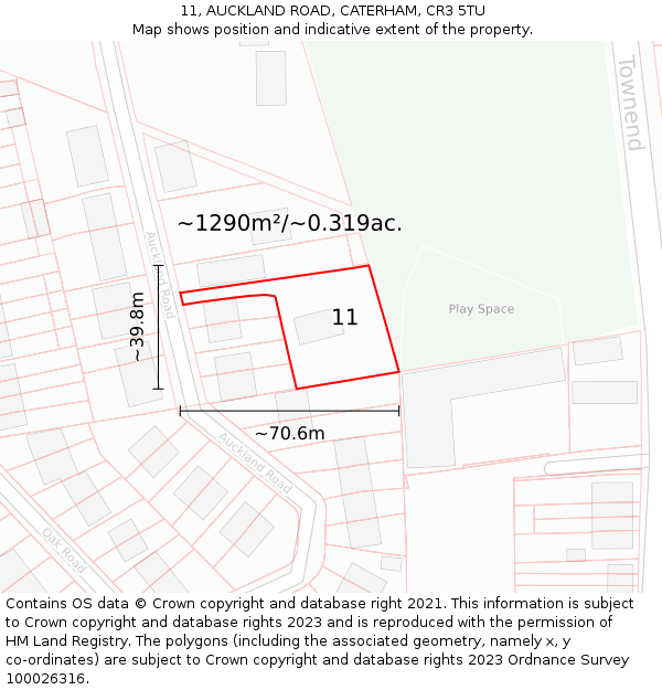 11, AUCKLAND ROAD, CATERHAM, CR3 5TU: Plot and title map