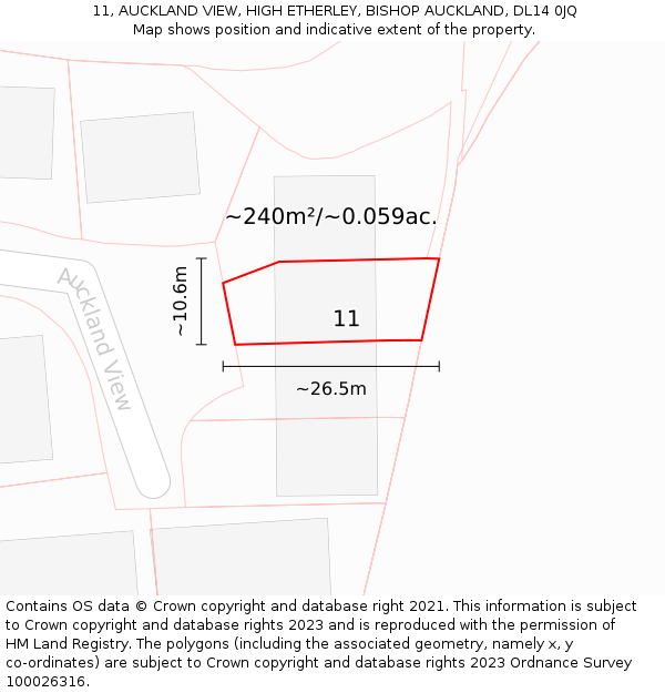 11, AUCKLAND VIEW, HIGH ETHERLEY, BISHOP AUCKLAND, DL14 0JQ: Plot and title map