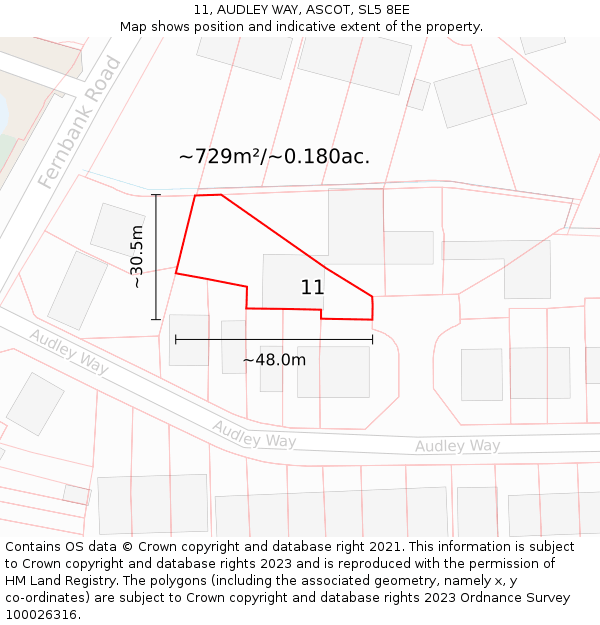 11, AUDLEY WAY, ASCOT, SL5 8EE: Plot and title map