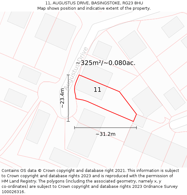 11, AUGUSTUS DRIVE, BASINGSTOKE, RG23 8HU: Plot and title map