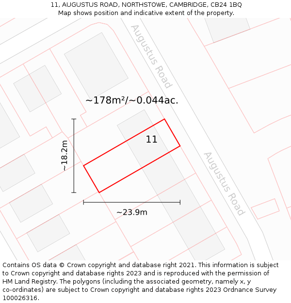 11, AUGUSTUS ROAD, NORTHSTOWE, CAMBRIDGE, CB24 1BQ: Plot and title map