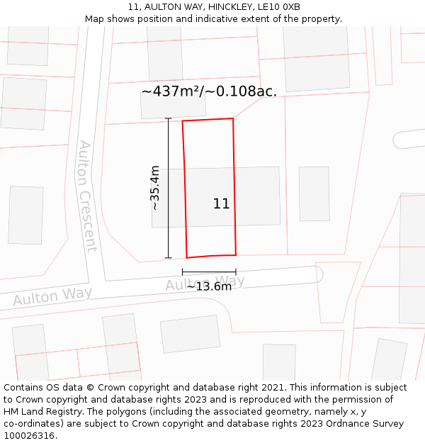 11, AULTON WAY, HINCKLEY, LE10 0XB: Plot and title map