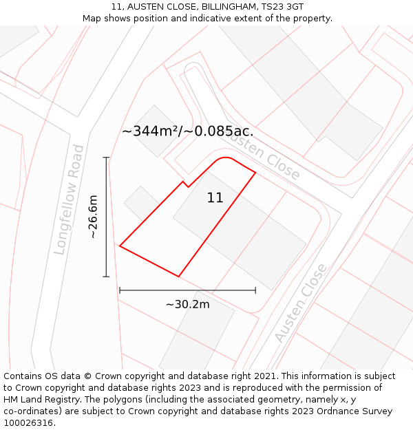 11, AUSTEN CLOSE, BILLINGHAM, TS23 3GT: Plot and title map