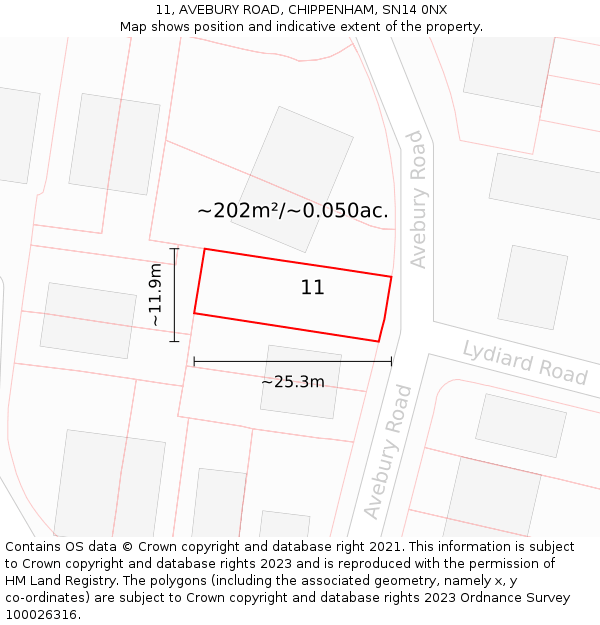 11, AVEBURY ROAD, CHIPPENHAM, SN14 0NX: Plot and title map