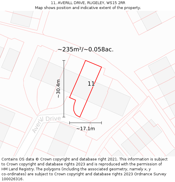 11, AVERILL DRIVE, RUGELEY, WS15 2RR: Plot and title map