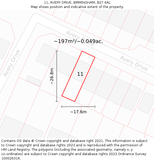 11, AVERY DRIVE, BIRMINGHAM, B27 6AL: Plot and title map