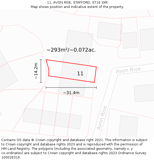 11, AVON RISE, STAFFORD, ST16 3XR: Plot and title map