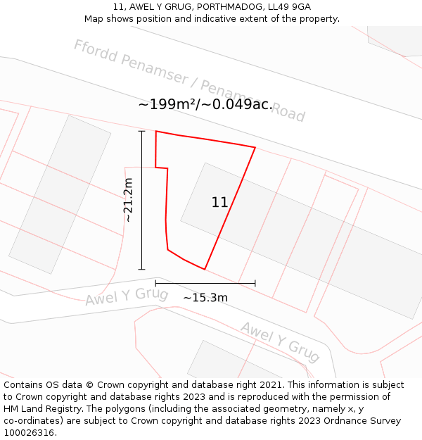 11, AWEL Y GRUG, PORTHMADOG, LL49 9GA: Plot and title map