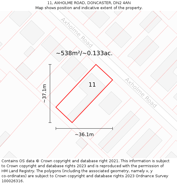 11, AXHOLME ROAD, DONCASTER, DN2 4AN: Plot and title map