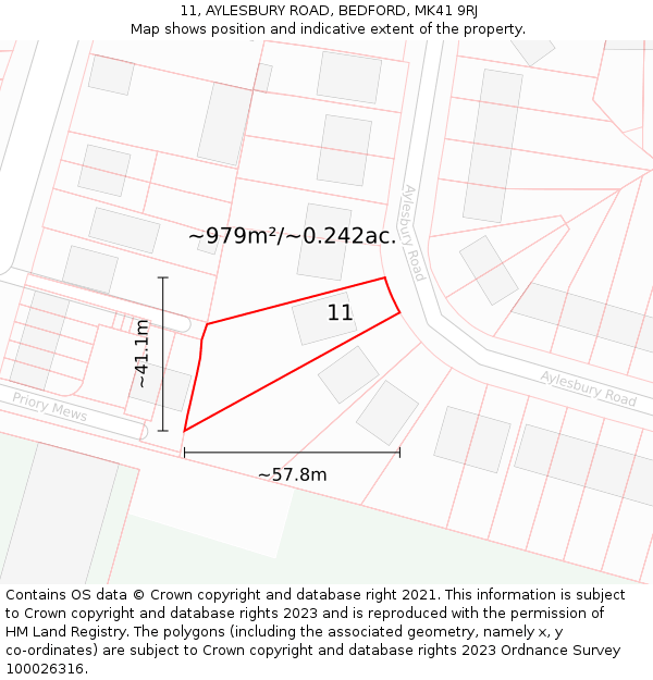 11, AYLESBURY ROAD, BEDFORD, MK41 9RJ: Plot and title map