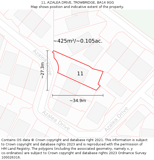 11, AZALEA DRIVE, TROWBRIDGE, BA14 9GG: Plot and title map