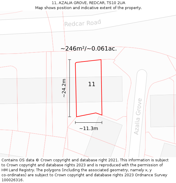 11, AZALIA GROVE, REDCAR, TS10 2UA: Plot and title map