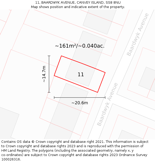 11, BAARDWYK AVENUE, CANVEY ISLAND, SS8 8NU: Plot and title map