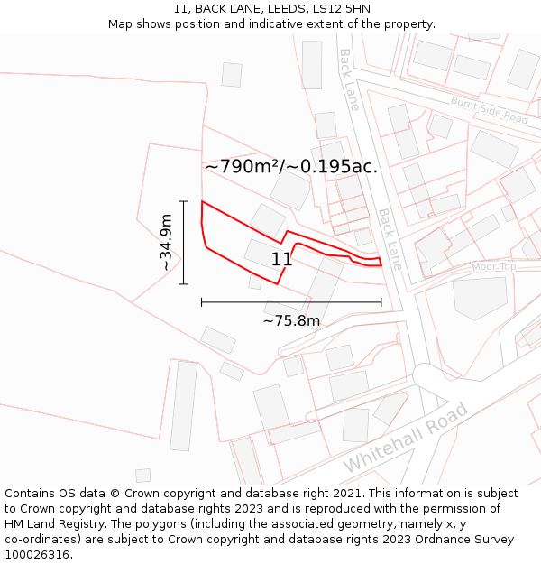 11, BACK LANE, LEEDS, LS12 5HN: Plot and title map