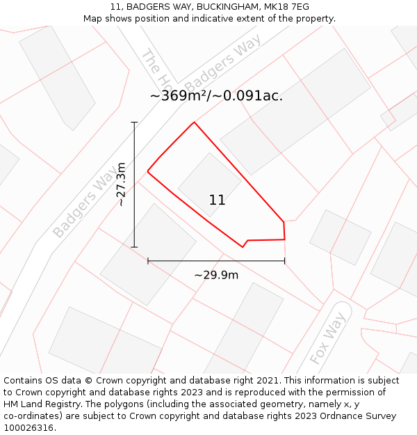 11, BADGERS WAY, BUCKINGHAM, MK18 7EG: Plot and title map