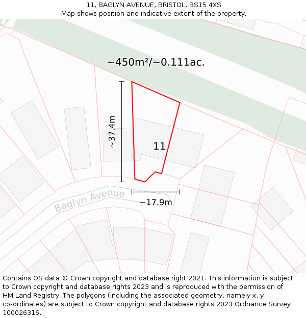 11, BAGLYN AVENUE, BRISTOL, BS15 4XS: Plot and title map