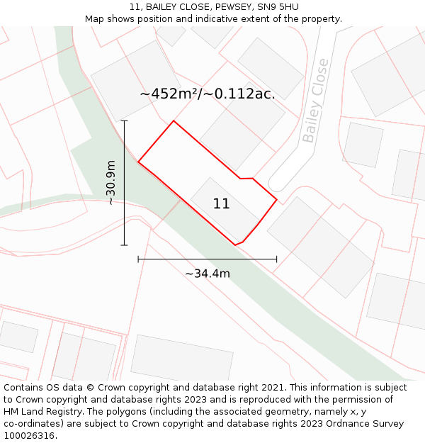 11, BAILEY CLOSE, PEWSEY, SN9 5HU: Plot and title map