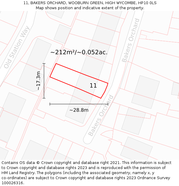 11, BAKERS ORCHARD, WOOBURN GREEN, HIGH WYCOMBE, HP10 0LS: Plot and title map