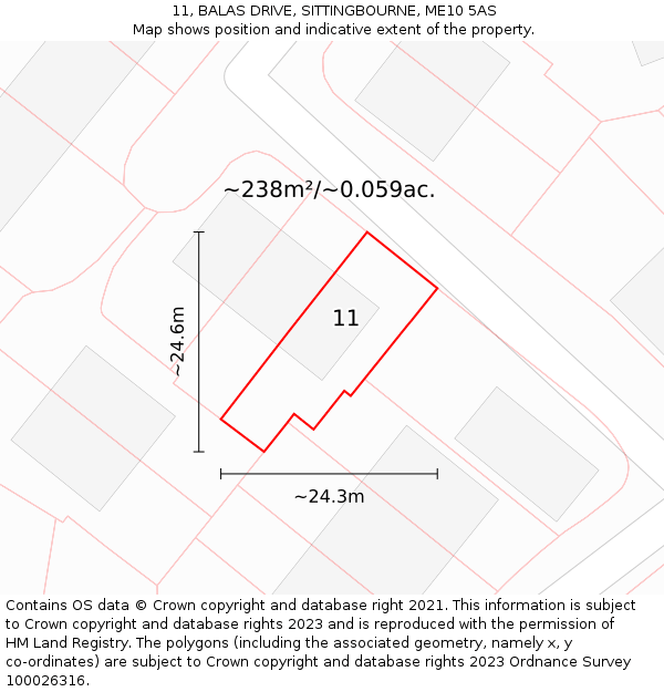 11, BALAS DRIVE, SITTINGBOURNE, ME10 5AS: Plot and title map