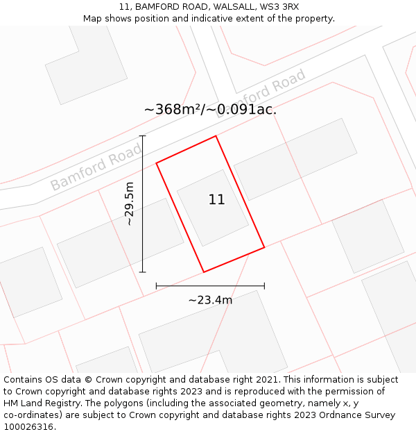 11, BAMFORD ROAD, WALSALL, WS3 3RX: Plot and title map