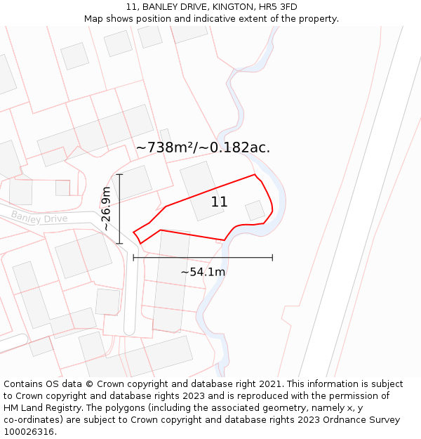 11, BANLEY DRIVE, KINGTON, HR5 3FD: Plot and title map