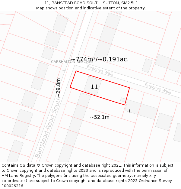 11, BANSTEAD ROAD SOUTH, SUTTON, SM2 5LF: Plot and title map