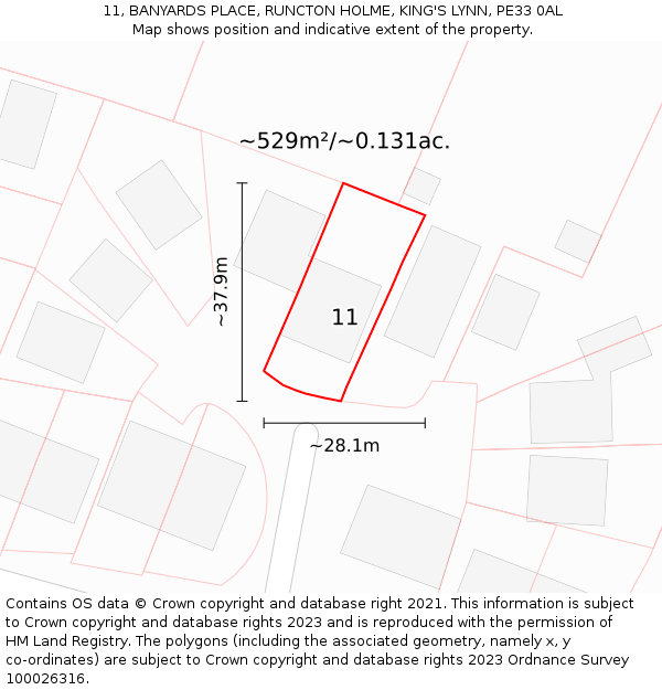 11, BANYARDS PLACE, RUNCTON HOLME, KING'S LYNN, PE33 0AL: Plot and title map