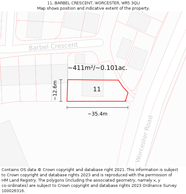 11, BARBEL CRESCENT, WORCESTER, WR5 3QU: Plot and title map