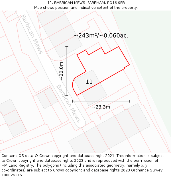 11, BARBICAN MEWS, FAREHAM, PO16 9FB: Plot and title map