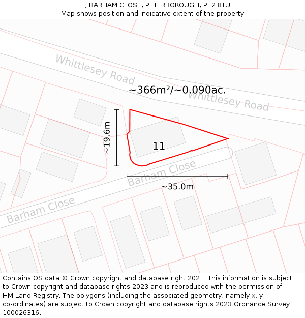 11, BARHAM CLOSE, PETERBOROUGH, PE2 8TU: Plot and title map