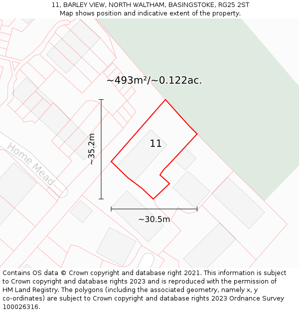 11, BARLEY VIEW, NORTH WALTHAM, BASINGSTOKE, RG25 2ST: Plot and title map