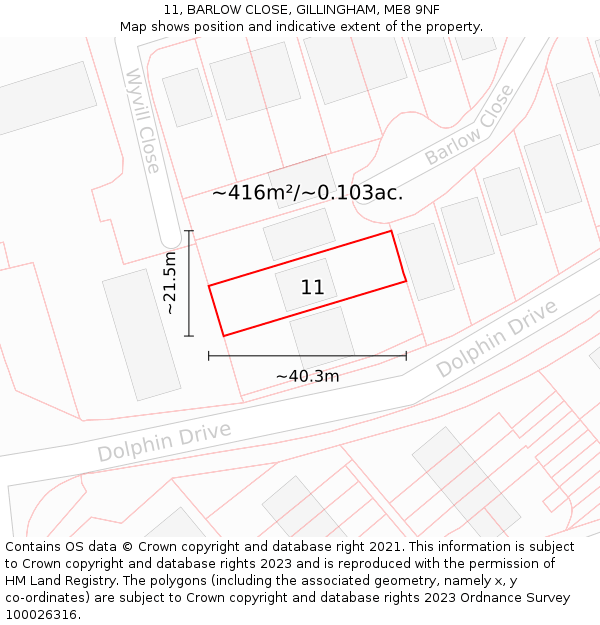 11, BARLOW CLOSE, GILLINGHAM, ME8 9NF: Plot and title map