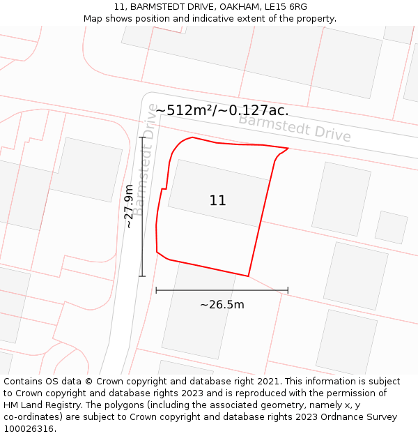 11, BARMSTEDT DRIVE, OAKHAM, LE15 6RG: Plot and title map