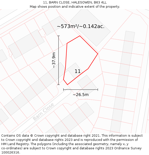 11, BARN CLOSE, HALESOWEN, B63 4LL: Plot and title map