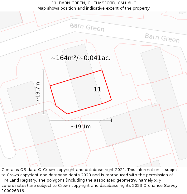 11, BARN GREEN, CHELMSFORD, CM1 6UG: Plot and title map