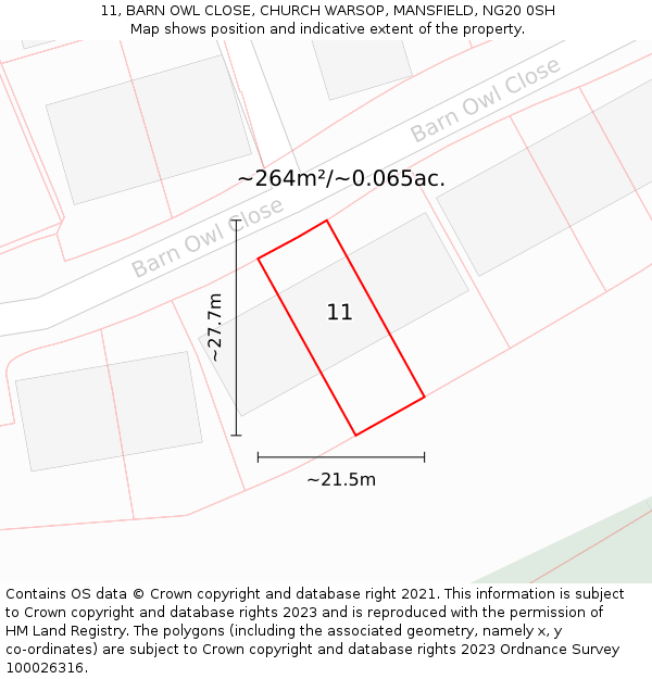 11, BARN OWL CLOSE, CHURCH WARSOP, MANSFIELD, NG20 0SH: Plot and title map