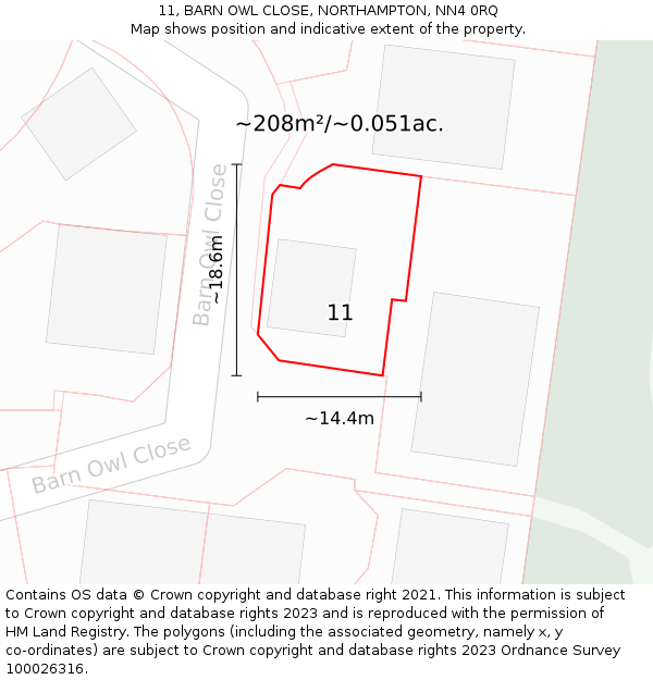 11, BARN OWL CLOSE, NORTHAMPTON, NN4 0RQ: Plot and title map