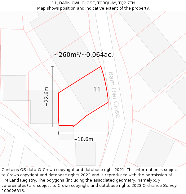 11, BARN OWL CLOSE, TORQUAY, TQ2 7TN: Plot and title map