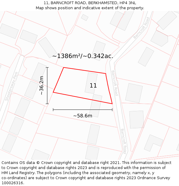 11, BARNCROFT ROAD, BERKHAMSTED, HP4 3NL: Plot and title map