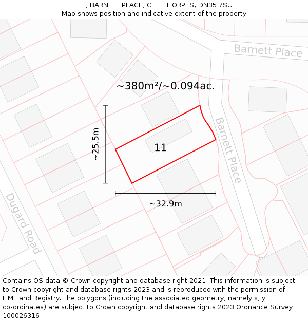 11, BARNETT PLACE, CLEETHORPES, DN35 7SU: Plot and title map