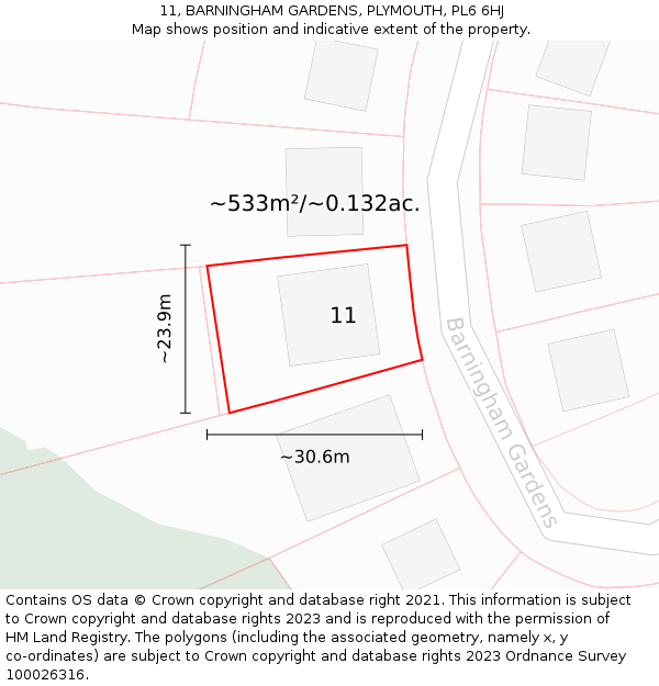 11, BARNINGHAM GARDENS, PLYMOUTH, PL6 6HJ: Plot and title map