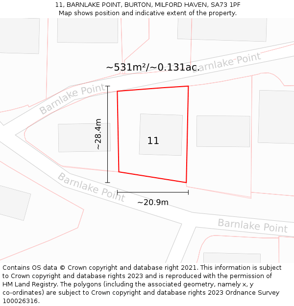 11, BARNLAKE POINT, BURTON, MILFORD HAVEN, SA73 1PF: Plot and title map