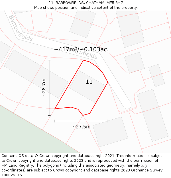 11, BARROWFIELDS, CHATHAM, ME5 8HZ: Plot and title map