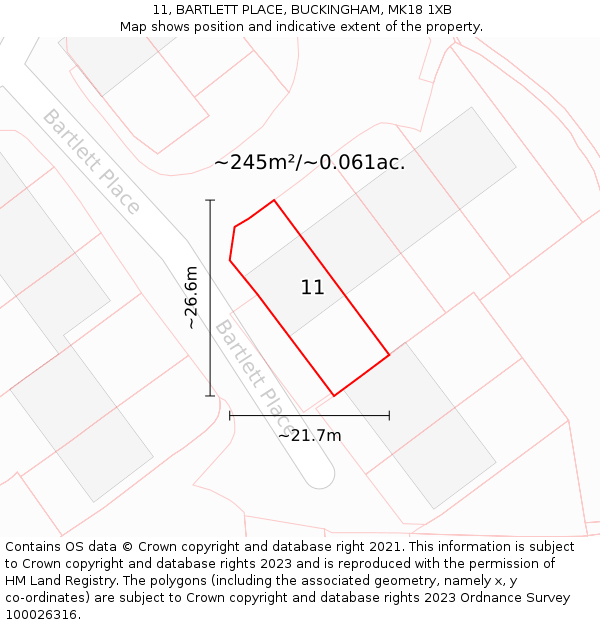 11, BARTLETT PLACE, BUCKINGHAM, MK18 1XB: Plot and title map