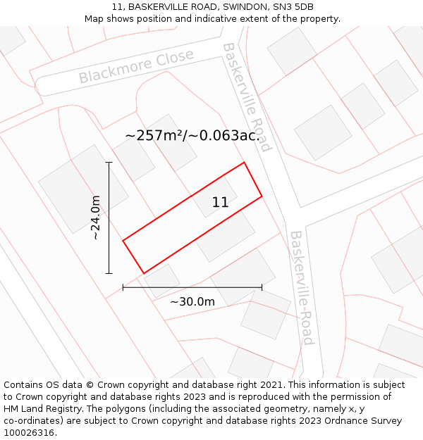 11, BASKERVILLE ROAD, SWINDON, SN3 5DB: Plot and title map