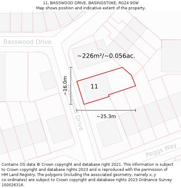 11, BASSWOOD DRIVE, BASINGSTOKE, RG24 9SW: Plot and title map