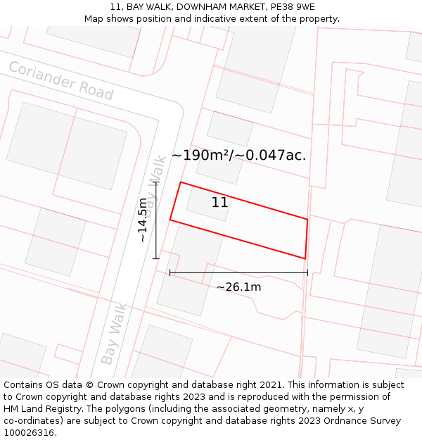11, BAY WALK, DOWNHAM MARKET, PE38 9WE: Plot and title map